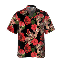Exotic Hibiscus And Tropical Plants Hawaiian Shirt, Unique Red Hibiscus Print Shirt - Hyperfavor