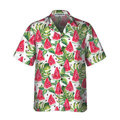 Exotic Summer Watermelon Hawaiian Shirt, Tropical Leaves And Watermelon Print Shirt - Hyperfavor