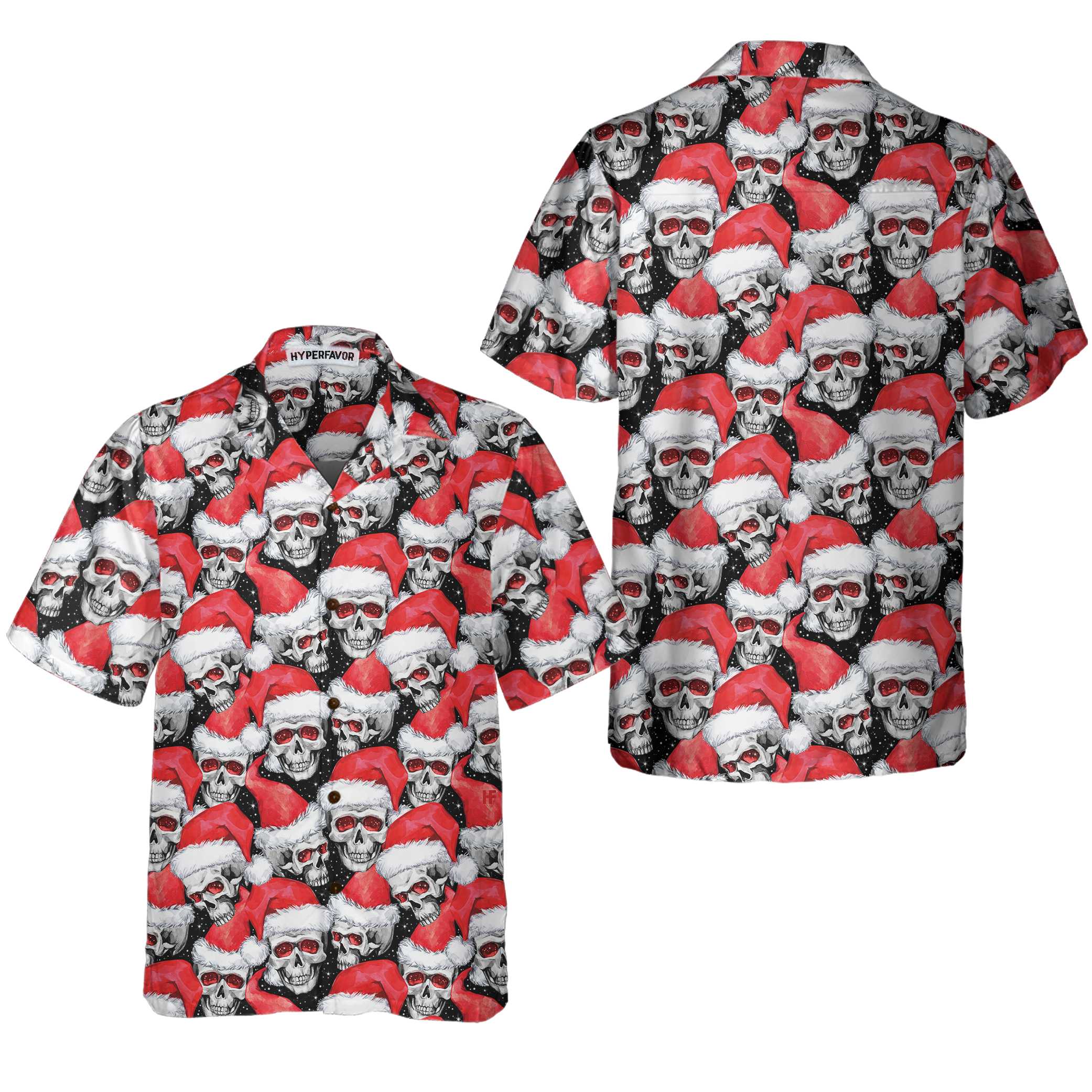 Fashionable Christmas Skulls Hawaiian Shirt, Cool Christmas Hawaiian Shirt - Hyperfavor