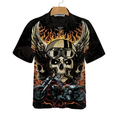 Fire Hell Rider Skull Biker Wings Motorcycle Hawaiian Shirt, Best Gift For Bikers - Hyperfavor