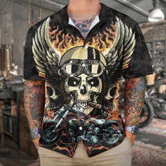 Fire Hell Rider Skull Biker Wings Motorcycle Hawaiian Shirt, Best Gift For Bikers - Hyperfavor