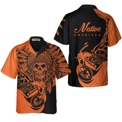 Fire Racing Skull Biker Native American Motorcycle Hawaiian Shirt, Gift For Native American - Hyperfavor