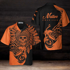 Fire Racing Skull Biker Native American Motorcycle Hawaiian Shirt, Gift For Native American - Hyperfavor