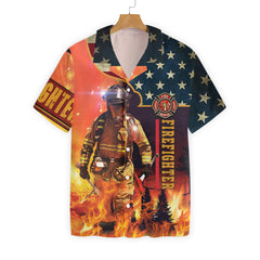 Firefighter With America Flag EZ24 1912 Hawaiian Shirt - Hyperfavor