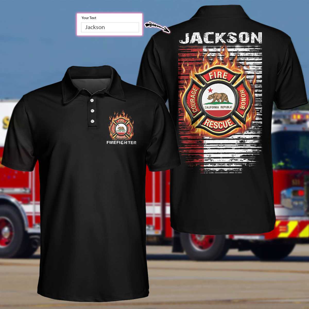 Firefighter California Flag EZ16 0504 Custom Polo Shirt - Hyperfavor