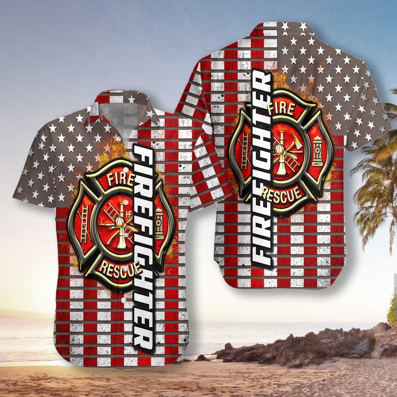 Firefighter Red Flag And Logo EZ24 1401 Hawaiian Shirt - Hyperfavor