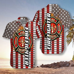 Firefighter Red Flag And Logo EZ24 1401 Hawaiian Shirt - Hyperfavor
