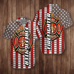 Firefighter Red Flag And Logo EZ24 1401 Hawaiian Shirt - Hyperfavor