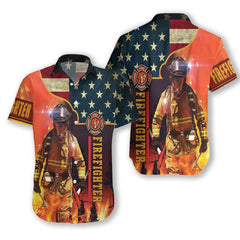 Firefighter With America Flag EZ24 1912 Hawaiian Shirt - Hyperfavor