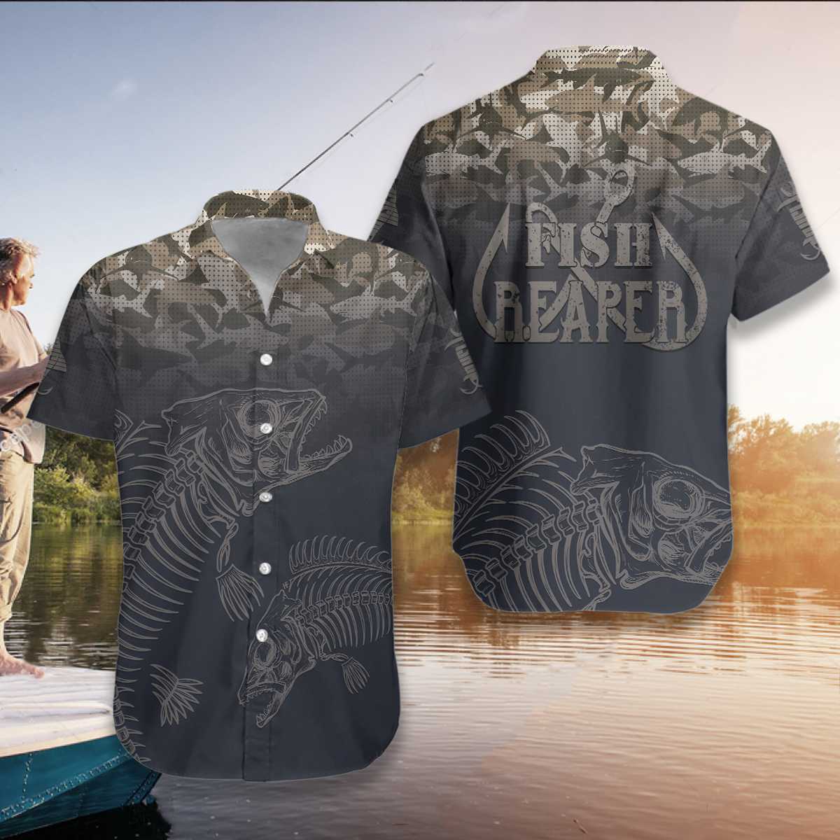 Fish Reaper Fish Skull Skeleton Hawaiian Shirt - Hyperfavor