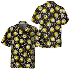 Flaming Skull Pattern Hawaiian Shirt, Unique Flame Shirt For Men, Flame Print Shirt - Hyperfavor