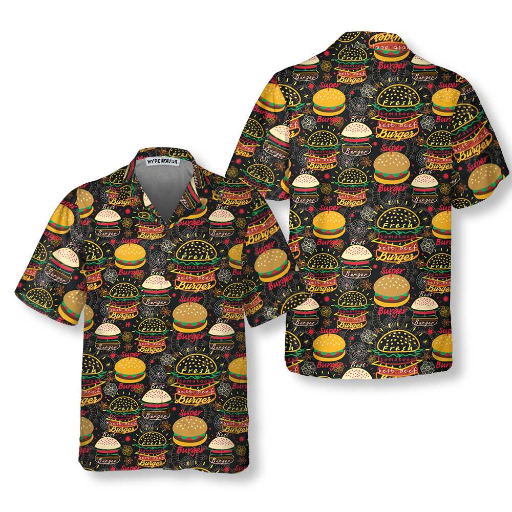 Floral Tasty Burgers Hawaiian Shirt, Funny Seamless Pattern Burger Shirt - Hyperfavor