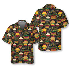 Floral Tasty Burgers Hawaiian Shirt, Funny Seamless Pattern Burger Shirt - Hyperfavor