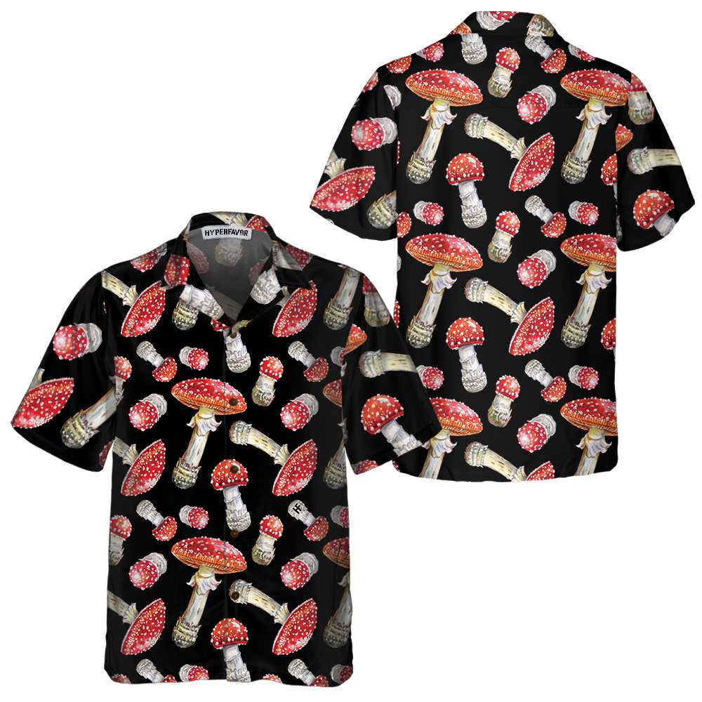 Fly Agaric Mushroom Hawaiian Shirt, Red Mushroom Print Shirt For Men & Women - Hyperfavor