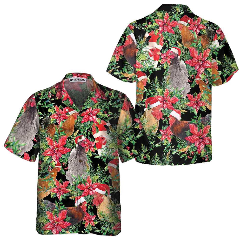 Funny Chicken With Christmas Plants Hawaiian Shirt - Hyperfavor