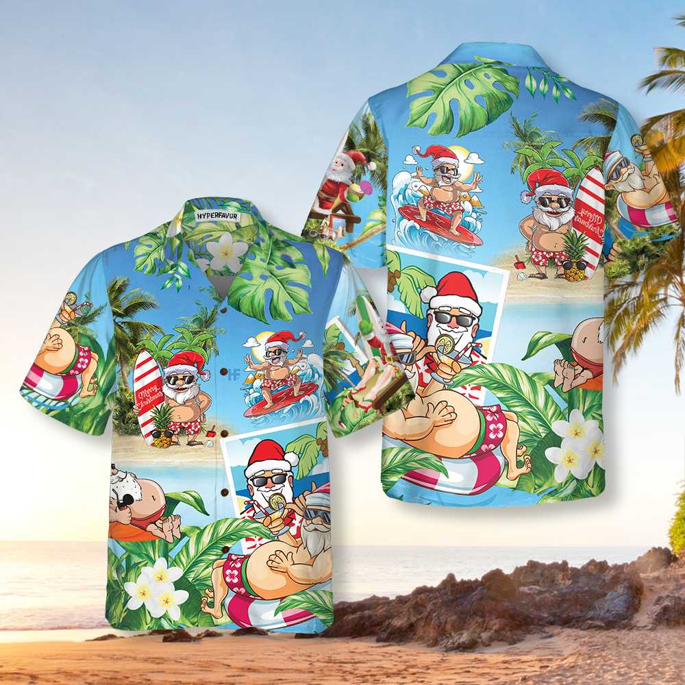 Funny Santa Claus In Aloha Hawaiian Shirt, Santa Claus Hawaiian Shirt, Best Gift For Christmas - Hyperfavor