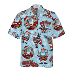 Funny Santa Claus With Machine Gun Christmas Hawaiian Shirt, Funny Santa Claus Hawaiian Shirt - Hyperfavor