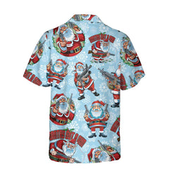 Funny Santa Claus With Machine Gun Christmas Hawaiian Shirt, Funny Santa Claus Hawaiian Shirt - Hyperfavor
