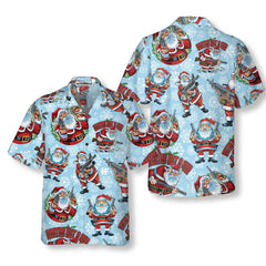 Funny Santa Claus With Machine Gun Christmas Hawaiian Shirt, Funny Santa Claus Hawaiian Shirt - Hyperfavor
