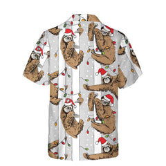 Funny Sloth In Santa Hat Grey Christmas Hawaiian Shirt, Best Christmas Sloth Hawaiian Shirt For Sloth Lover - Hyperfavor
