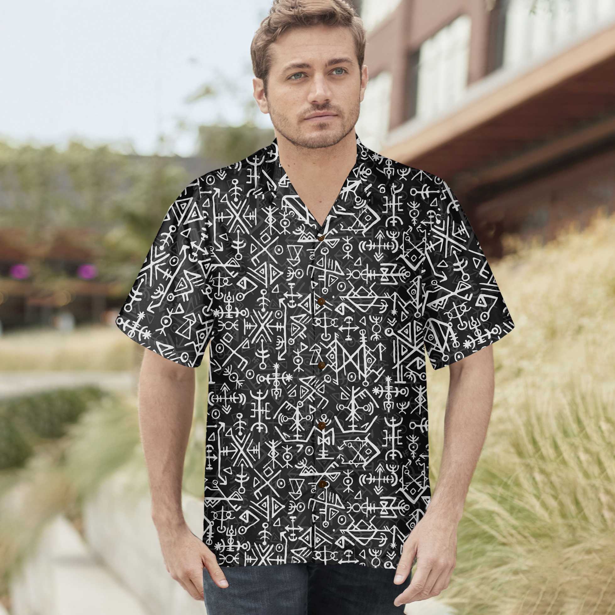 Futhark Norse Islandic And Viking Symbol Hawaiian Shirt, Seamless Pattern Viking Shirt For Men And Women - Hyperfavor