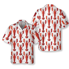 Geometric Lobster Pattern Hawaiian Shirt, Funny Lobster Shirt For Adults, Lobster Print Shirt - Hyperfavor