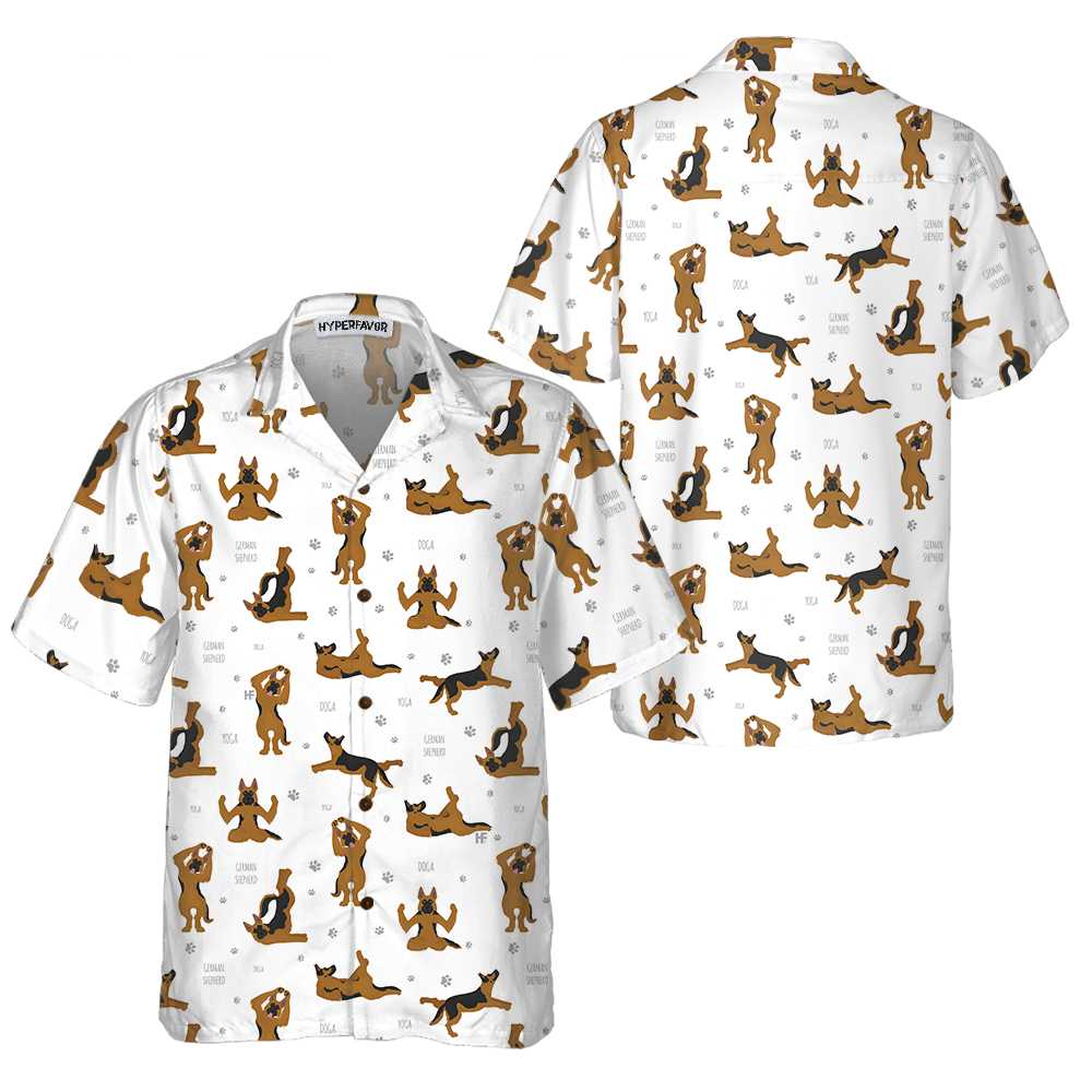 German Shepherd Doing Yoga Hawaiian Shirt, Funny German Shepherd Shirt, Dog Hawaiian Shirt For Adults - Hyperfavor