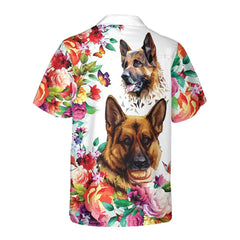 German Shepherd Floral Pattern Hawaiian Shirt, Funny German Shepherd Shirt, Dog Hawaiian Shirt For Adults - Hyperfavor