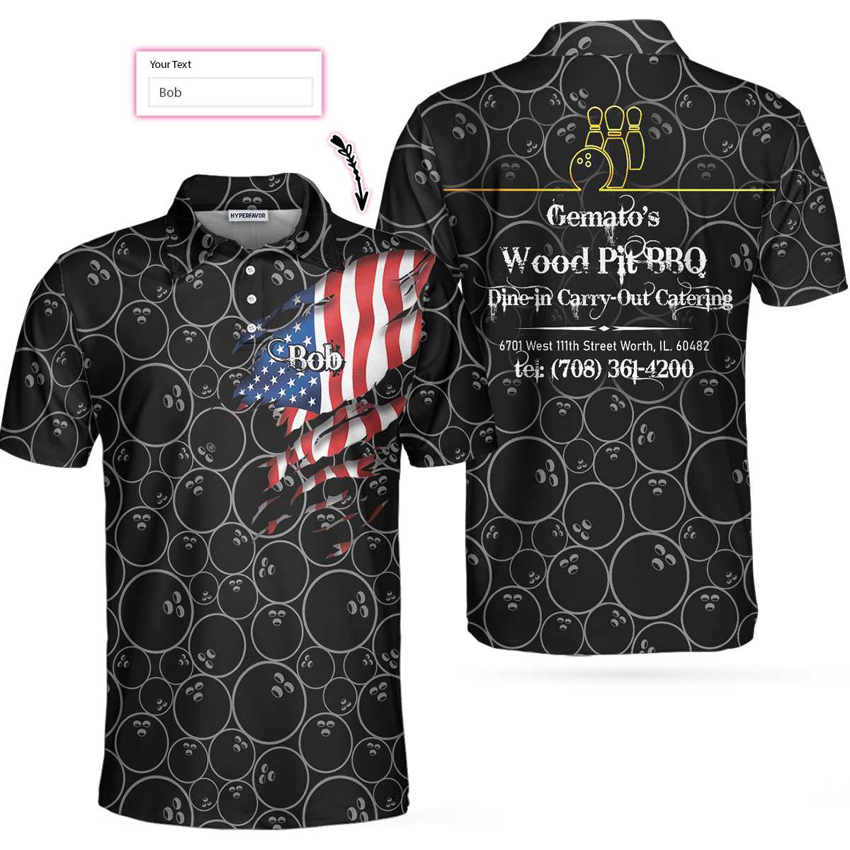 Germato Bowling American Flag Custom Polo Shirt - Hyperfavor