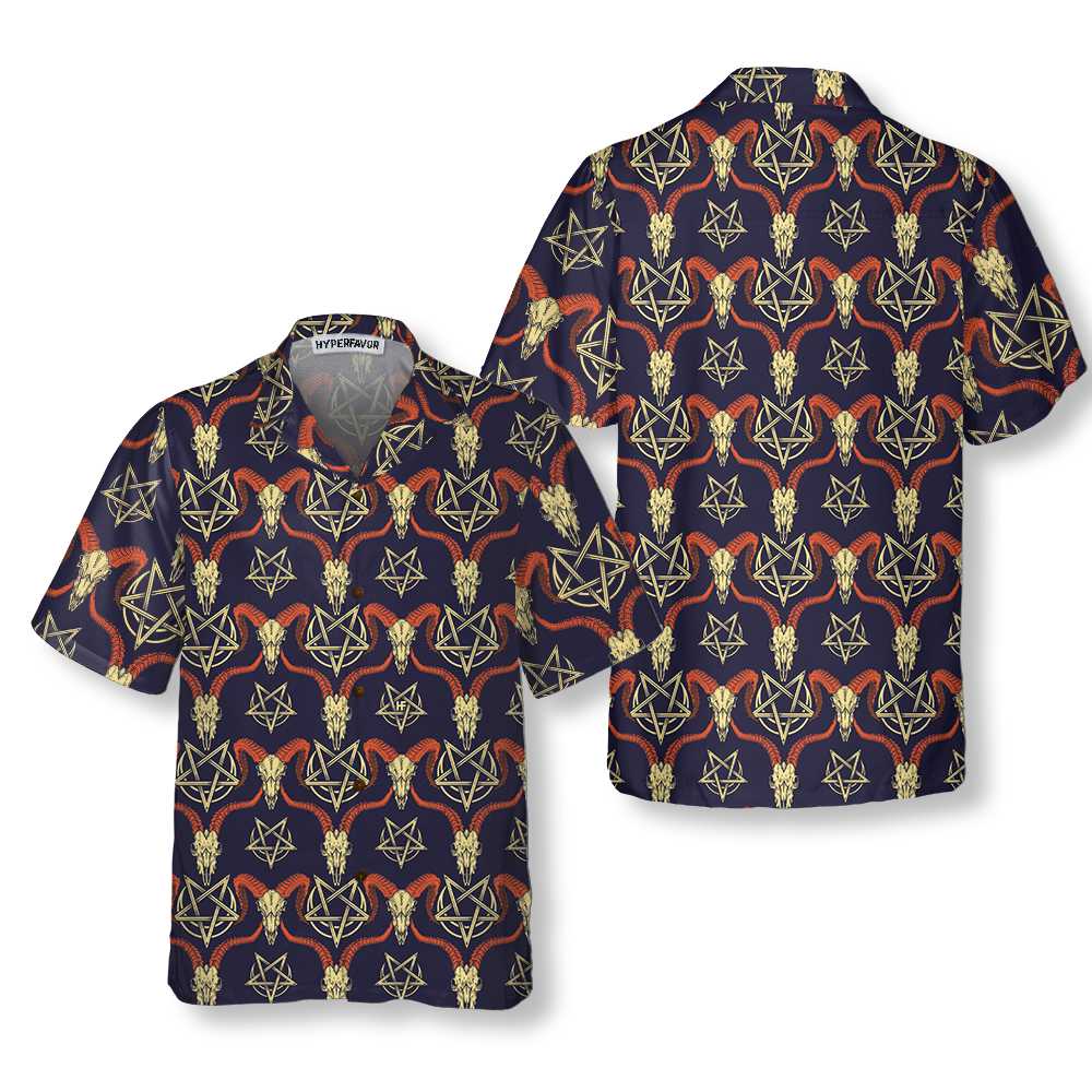 Goat Head Satanic Hawaiian Shirt, Funny Goat Shirt For Adults, Goat Print Shirt - Hyperfavor
