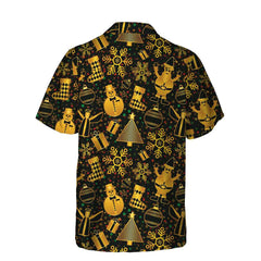 Golden Christmas Elements Hawaiian Shirt, Funny Christmas Shirt For Men, Best Xmas Gift Idea - Hyperfavor