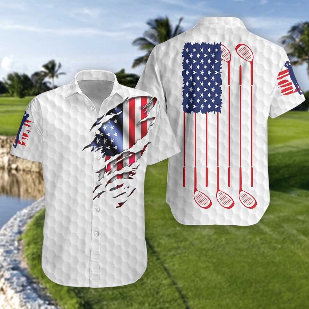 Golf American Flag Hawaiian Shirt - Hyperfavor