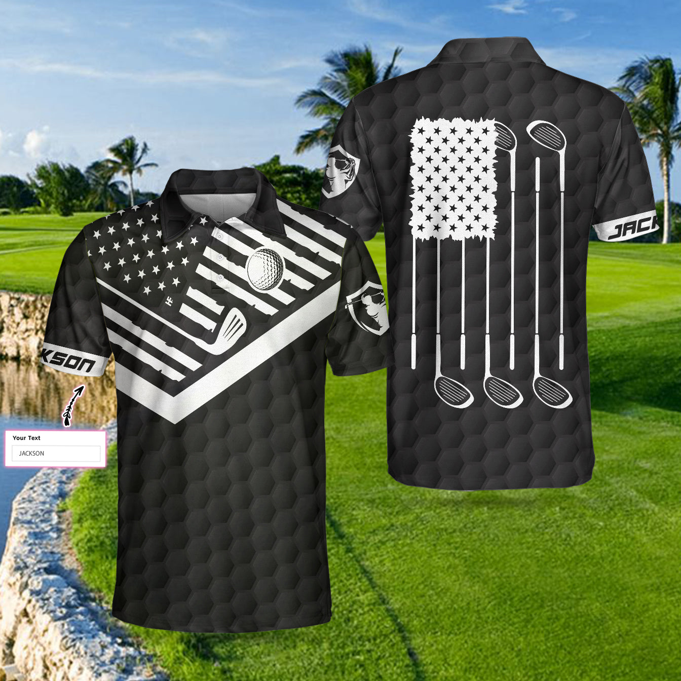 Golf American Flag Personalized Name Custom Polo Shirt - Hyperfavor