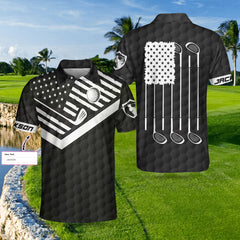 Golf American Flag Personalized Name Custom Polo Shirt - Hyperfavor