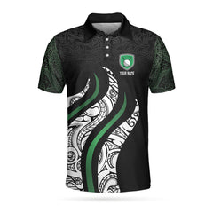 Golf Black And Green Abstract Pattern Custom Polo Shirt, Personalized Golf Gift For Male Golfers - Hyperfavor