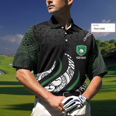 Golf Black And Green Abstract Pattern Custom Polo Shirt, Personalized Golf Gift For Male Golfers - Hyperfavor