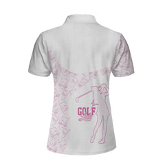 Golf Girl Pink Pattern Custom Short Sleeve Women Polo Shirt, White And Pink Golf Shirt For Ladies - Hyperfavor