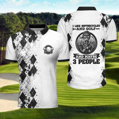 Golf I Like Motorcycles Polo Shirt, Black And White Argyle Pattern Polo Shirt, Best Golf Shirt For Golfers - Hyperfavor