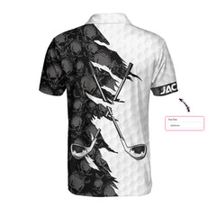 Golf Ripped Skull Custom Polo Shirt, Black And White Skull Pattern Golf Shirt, Best Crossed Golf Clubs Shirt - Hyperfavor