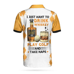Golf Whisky And Take Naps Custom Polo Shirt, Personalized Yellow Plaid Pattern Golf Shirt With Name For Golfers - Hyperfavor
