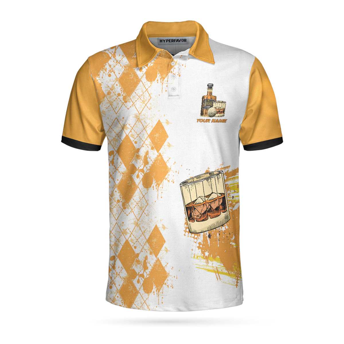 Golf Whisky And Take Naps Custom Polo Shirt, Personalized Yellow Plaid Pattern Golf Shirt With Name For Golfers - Hyperfavor
