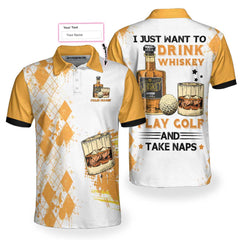 Golf Whisky And Take Naps Custom Polo Shirt, Personalized Yellow Plaid Pattern Golf Shirt With Name For Golfers - Hyperfavor
