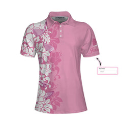 Golfer Flower Pink Custom Short Sleeve Women Polo Shirt, Personalized Floral Golf Shirt For Ladies - Hyperfavor