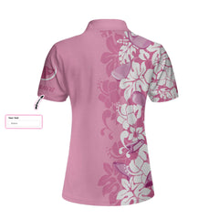 Golfer Flower Pink Custom Short Sleeve Women Polo Shirt, Personalized Floral Golf Shirt For Ladies - Hyperfavor