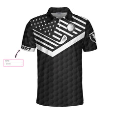 Golfer Grip It Rip It Sip It Custom Polo Shirt, Black And White American Flag Golf Shirt, Personalized Golf Gift - Hyperfavor