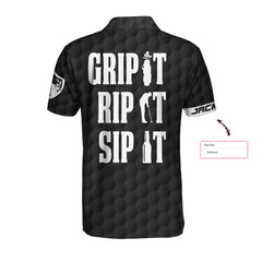 Golfer Grip It Rip It Sip It Custom Polo Shirt, Black And White American Flag Golf Shirt, Personalized Golf Gift - Hyperfavor