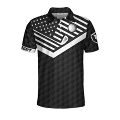 Golfer Grip It Rip It Sip It Custom Polo Shirt, Black And White American Flag Golf Shirt, Personalized Golf Gift - Hyperfavor