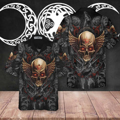 Gothic Skull Biker Hawaiian Shirt, Pentagrama Skull Goth Shirt For Men And Women - Hyperfavor