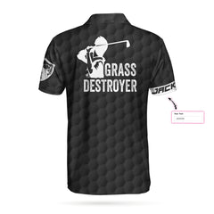 Grass Destroyer Custom Polo Shirt, Black Skull Golfing Shirt Design, Personalized Golf Gift Idea For Male - Hyperfavor