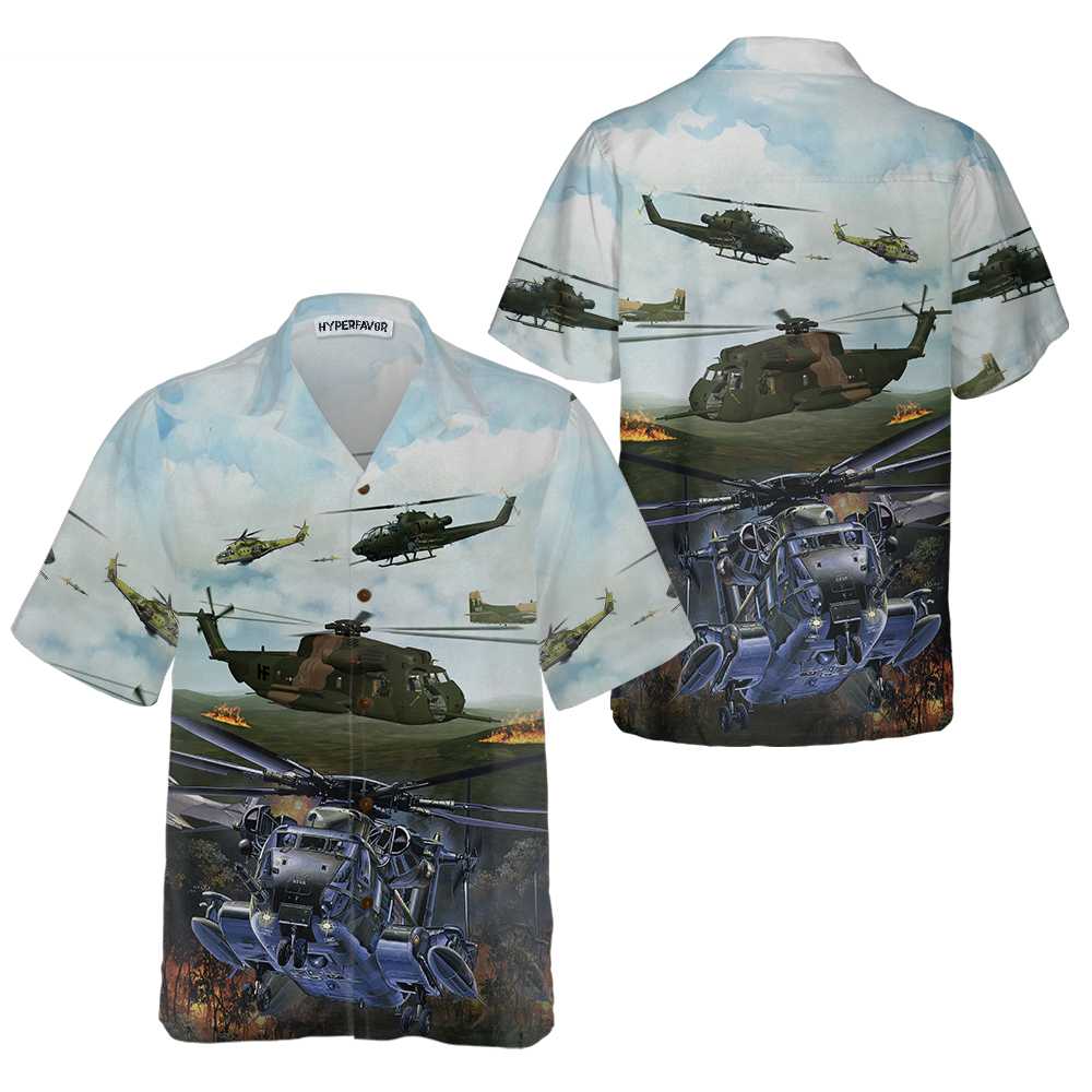 Green Giant Helicopter Hawaiian Shirt, Helicopter Shirt For Men, Hawaiian Shirt With Helicopter - Hyperfavor